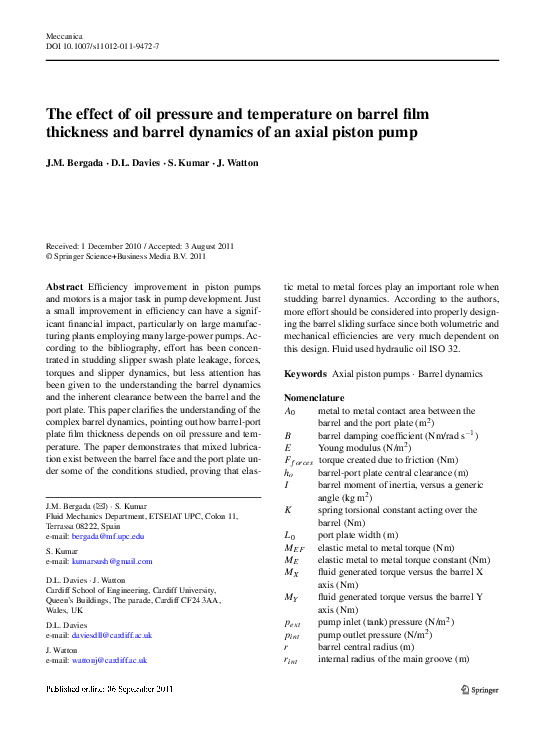 (PDF) The effect of oil pressure and temperature on barrel film ...