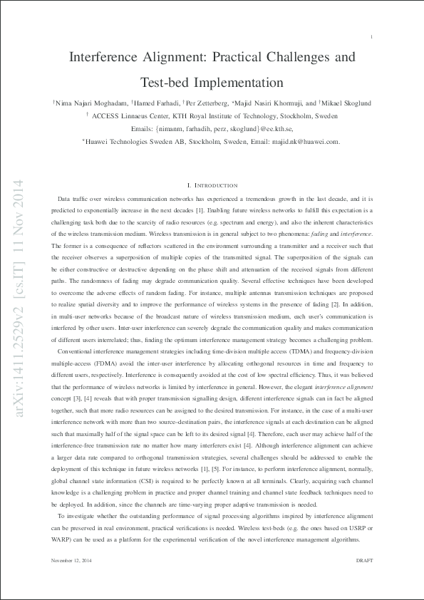 (PDF) Interference Alignment — Practical Challenges and Test-bed ...