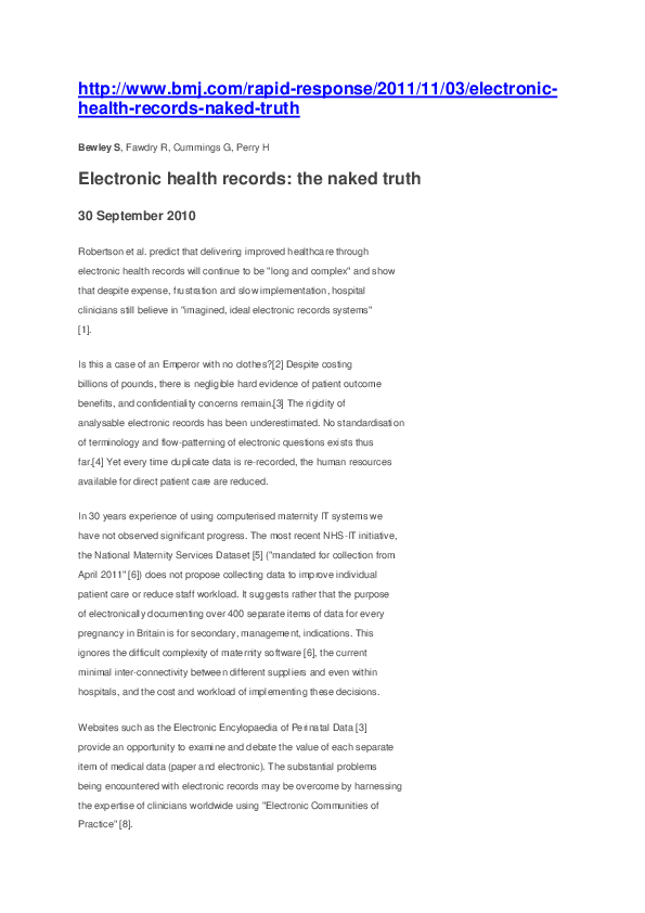 (PDF) Electronic health records. The naked truth