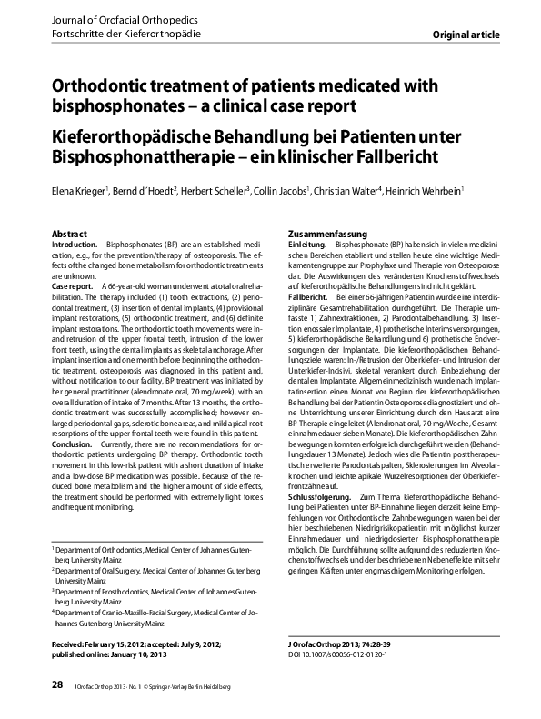 (PDF) Orthodontic treatment of patients medicated with bisphosphonates
