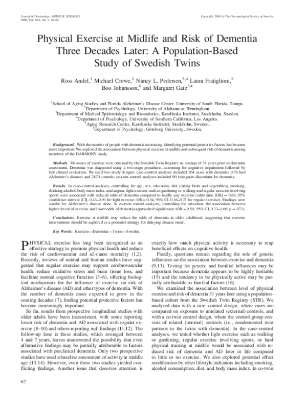 (PDF) Physical Exercise at Midlife and Risk of Dementia Three Decades ...