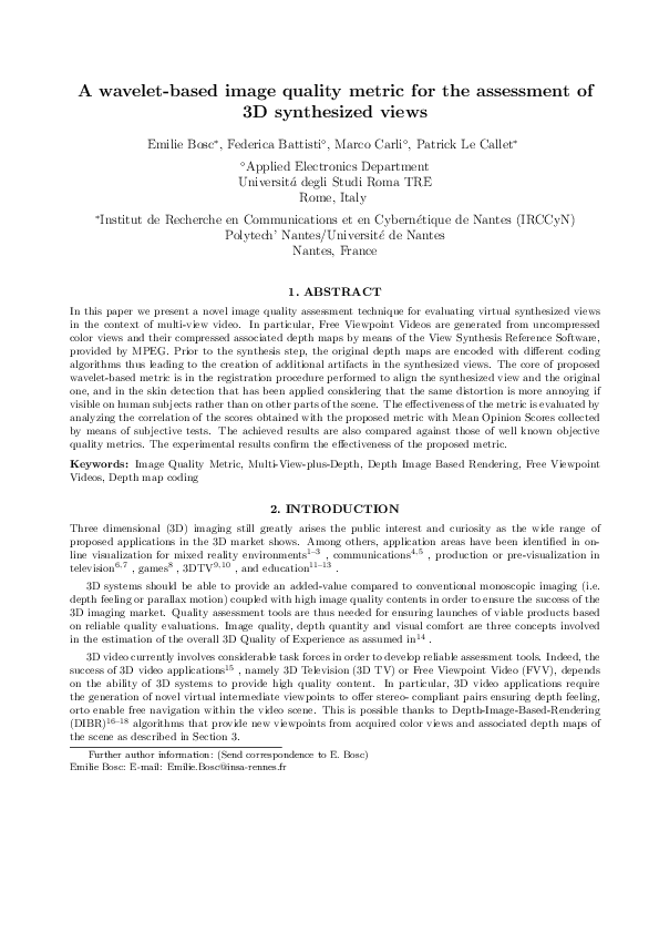 (PDF) A wavelet-based image quality metric for the assessment of 3D ...