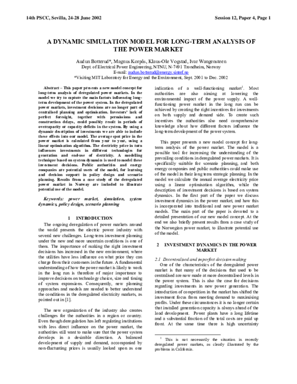 (PDF) A dynamic simulation model for long-term analysis of the power market