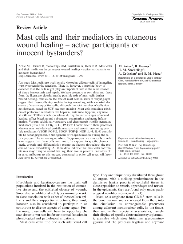 (PDF) Mast cells and their mediators in cutaneous wound healing ...