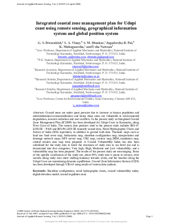 (PDF) Integrated coastal zone management plan for Udupi coast using ...