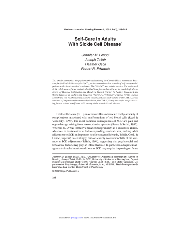 Self-Care in Adults with Sickle Cell Disease
