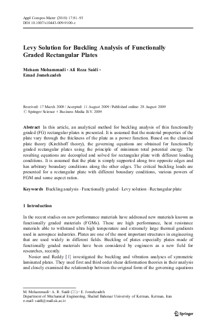 (PDF) Levy Solution for Buckling Analysis of Functionally Graded ...