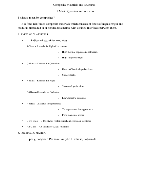 (PDF) Composite Materials and Structure 2 mark Questions & Answers