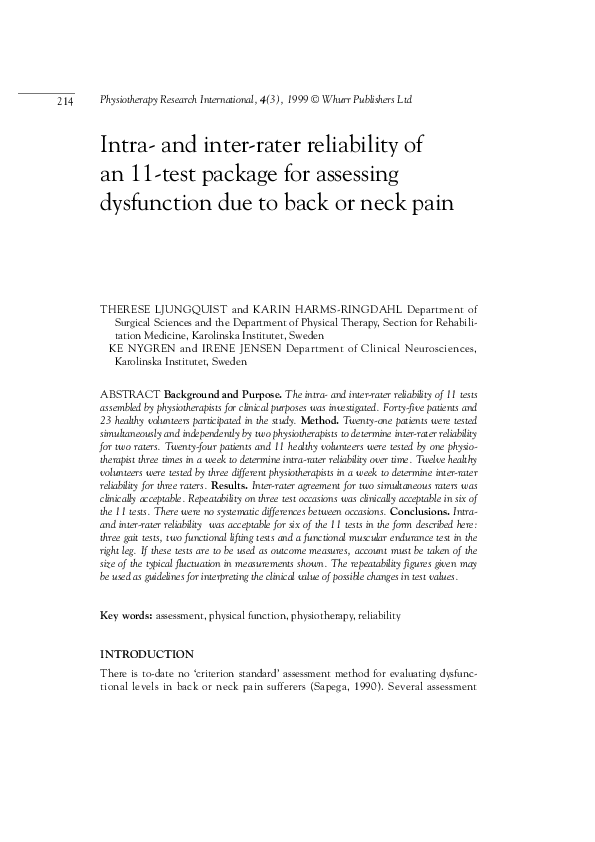 (PDF) Intra- and inter-rater reliability of an 11-test package for ...