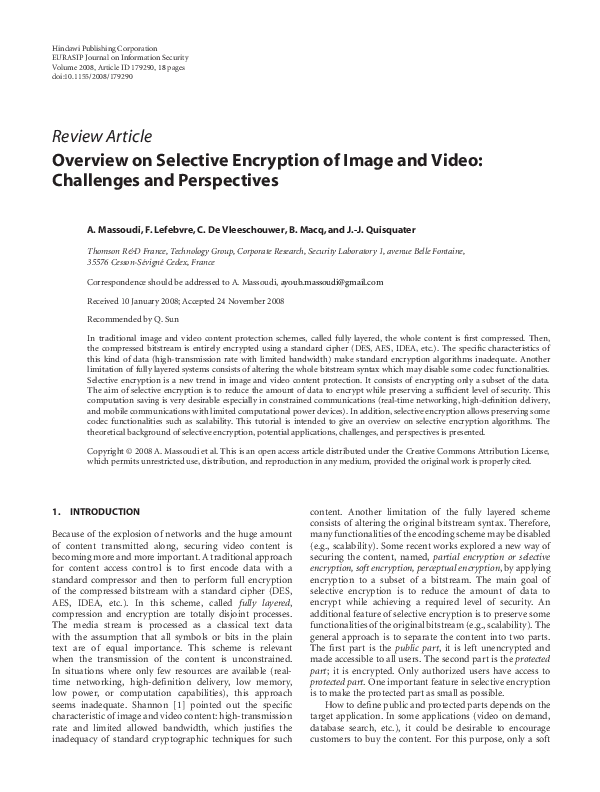 (PDF) Overview on Selective Encryption of Image and Video: Challenges ...
