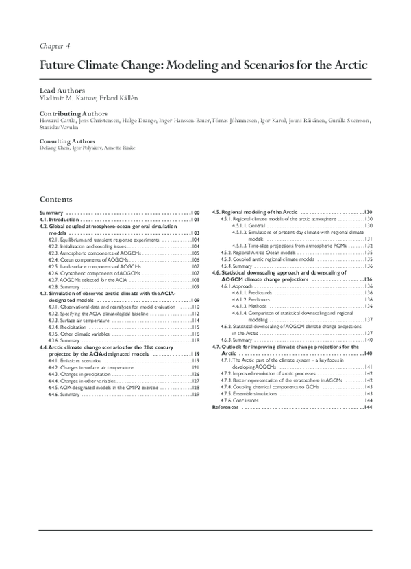 (PDF) Future climate change: modeling and scenarios for the Arctic