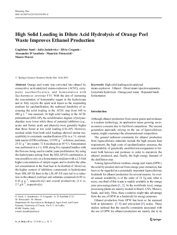 (PDF) High Solid Loading in Dilute Acid Hydrolysis of Orange Peel Waste ...