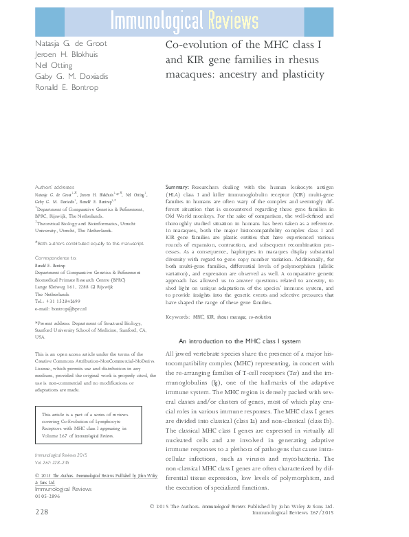 (PDF) Co-evolution of the MHC class I and KIR gene families in rhesus ...
