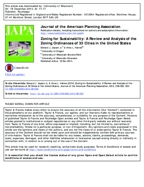 (PDF) Zoning for Sustainability: A Review and Analysis of the Zoning ...