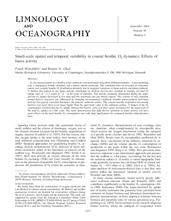 (PDF) Small-scale spatial and temporal variability in benthic O2 ...