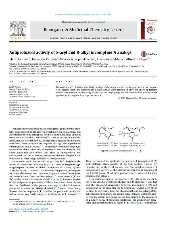 (PDF) Antiprotozoal activity of 8-acyl and 8-alkyl incomptine A analogs
