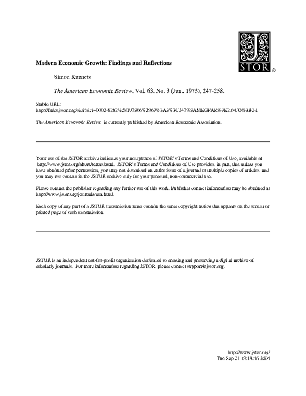 PDF) Modern economic growth: findings and reflections