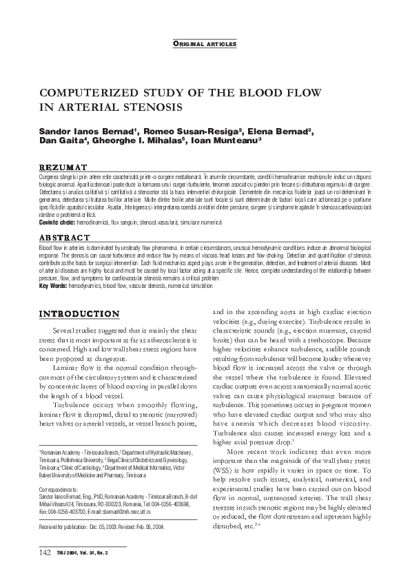 (PDF) Computerized study of the blood flow in arterial stenosis