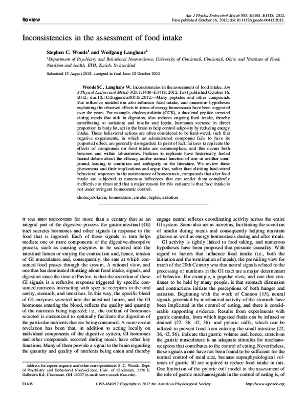 (PDF) Inconsistencies in the assessment of food intake
