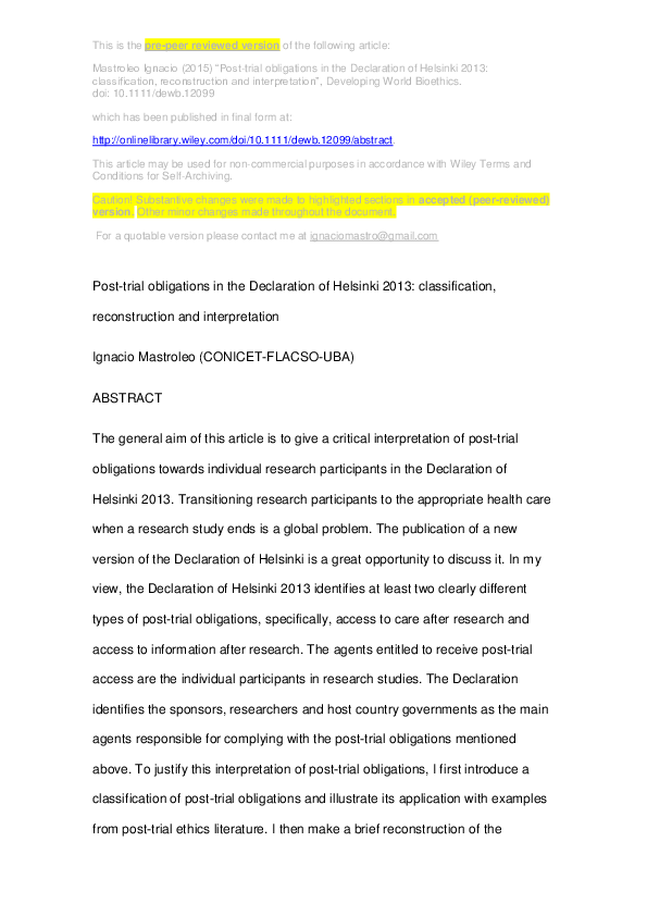 (PDF) Posttrial obligations in the Declaration of