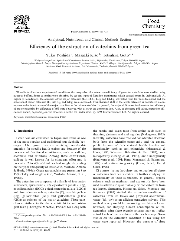 (PDF) Efficiency of the extraction of catechins from green tea