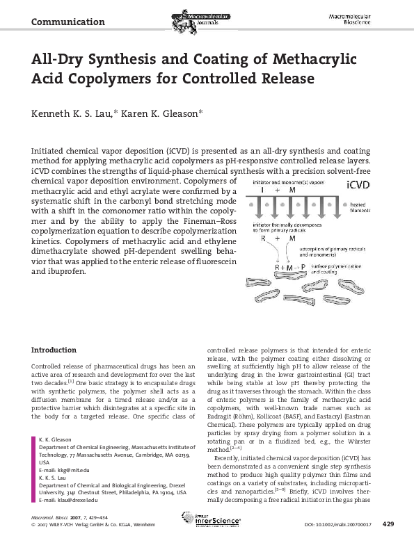 (PDF) AllDry Synthesis and Coating of Methacrylic Acid Copolymers for