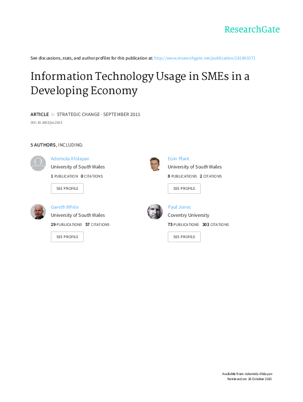 (PDF) Information Technology Usage in SMEs in a Developing Economy