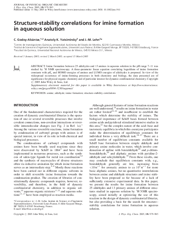 (PDF) Structure-stability correlations for imine formation in aqueous ...