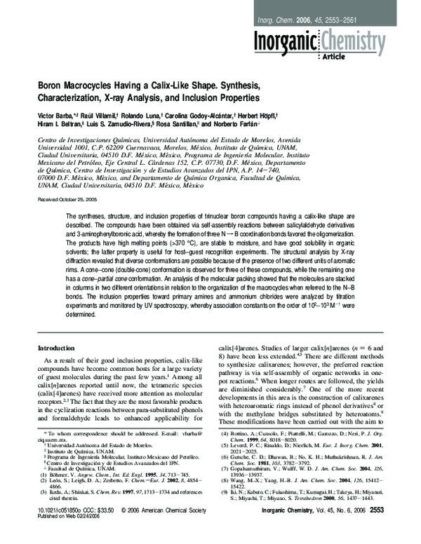 (PDF) Boron Macrocycles Having a Calix-Like Shape. Synthesis ...