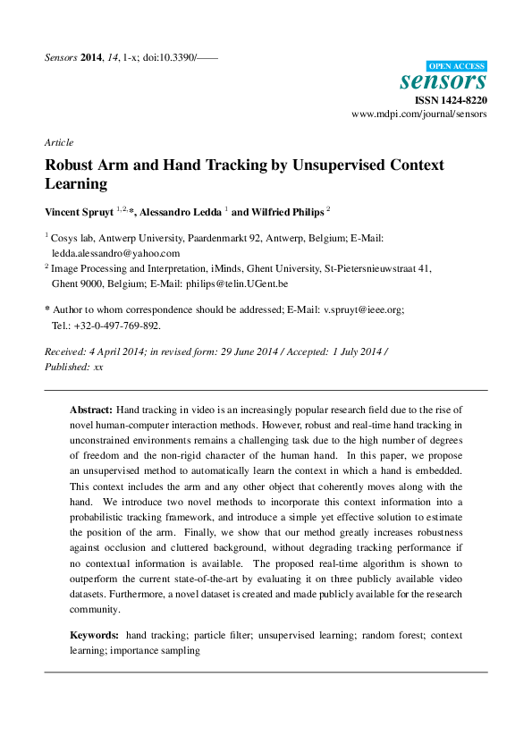 (PDF) Robust Arm and Hand Tracking by Unsupervised Context Learning