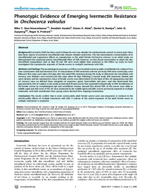 (PDF) Phenotypic Evidence of Emerging Ivermectin Resistance in