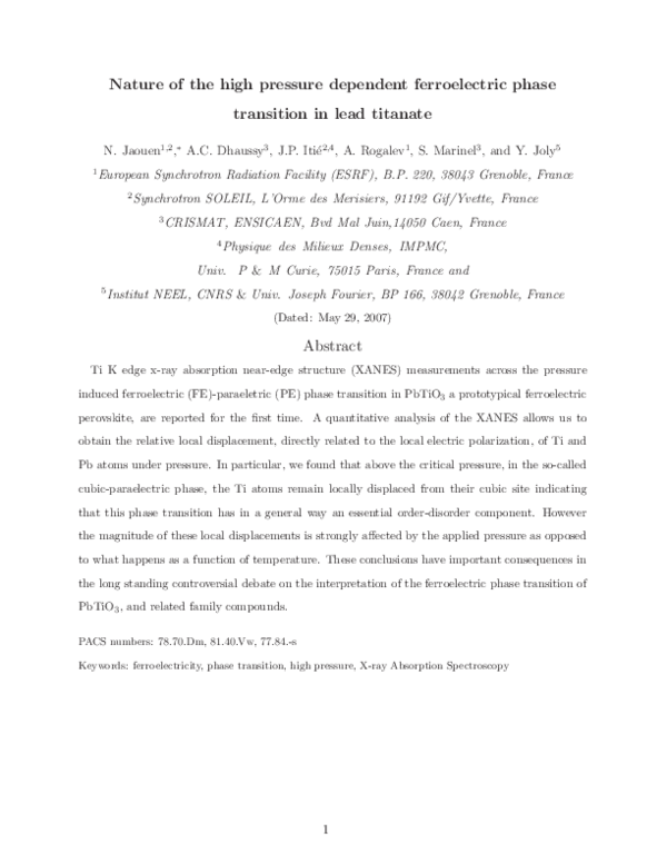 (PDF) High-pressure dependent ferroelectric phase transition in lead ...