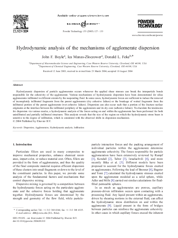 Hydrodynamic analysis of the mechanisms of agglomerate dispersion