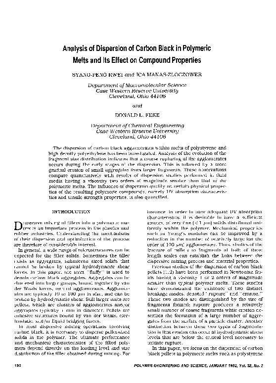 Analysis of dispersion of carbon black in polymeric melts and its effect on compound properties