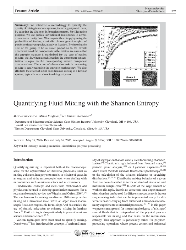 Quantifying Fluid Mixing with the Shannon Entropy