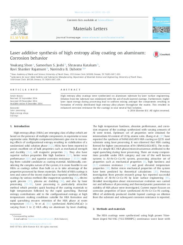 (PDF) Laser additive synthesis of high entropy alloy coating on ...