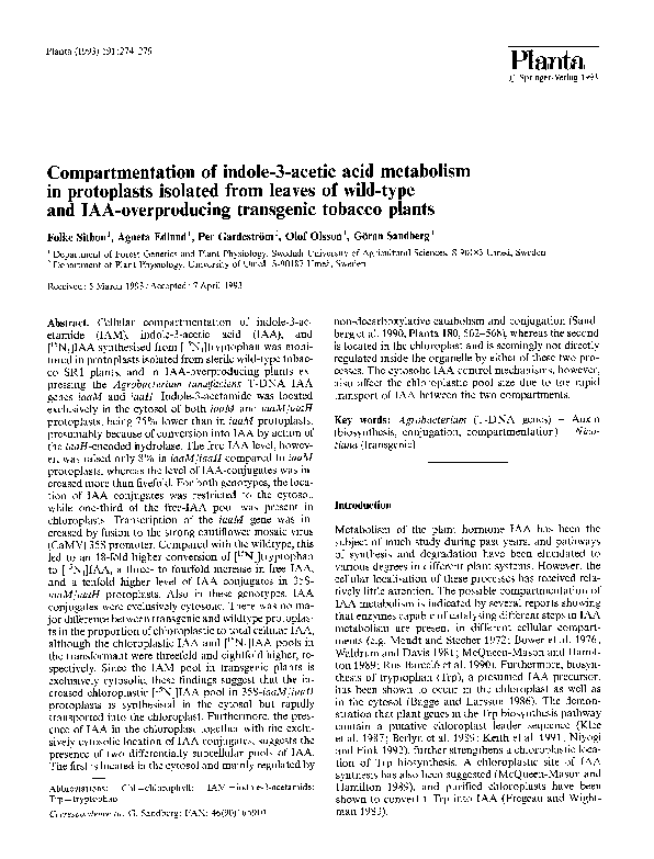 (PDF) Compartmentation of indole-3-acetic acid metabolism in ...