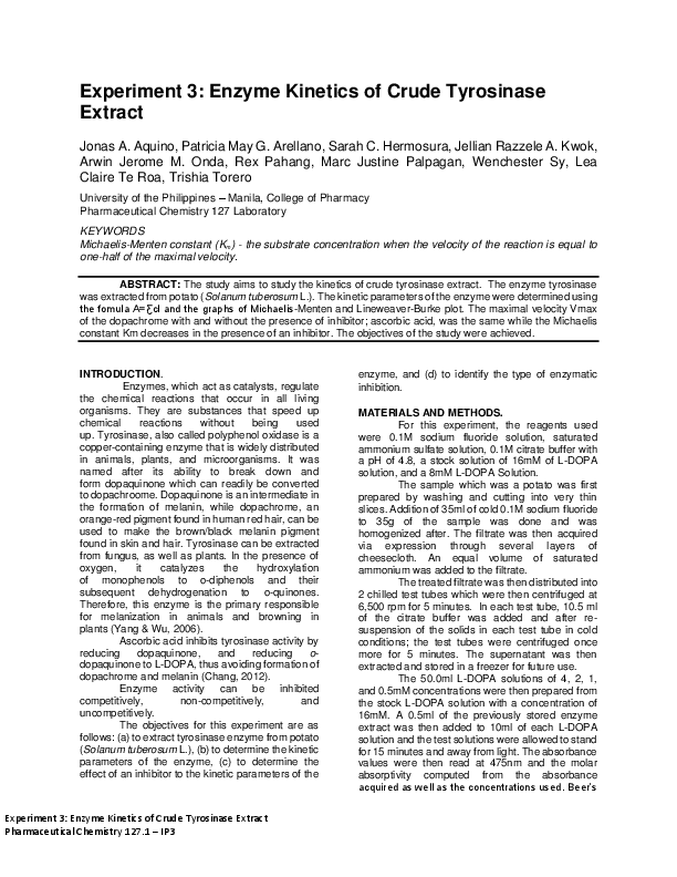 (PDF) Enzyme of Crude Tyrosinase Extract Lea Claire Te Roa