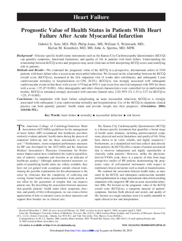 (PDF) Prognostic value of health status in patients with heart failure ...