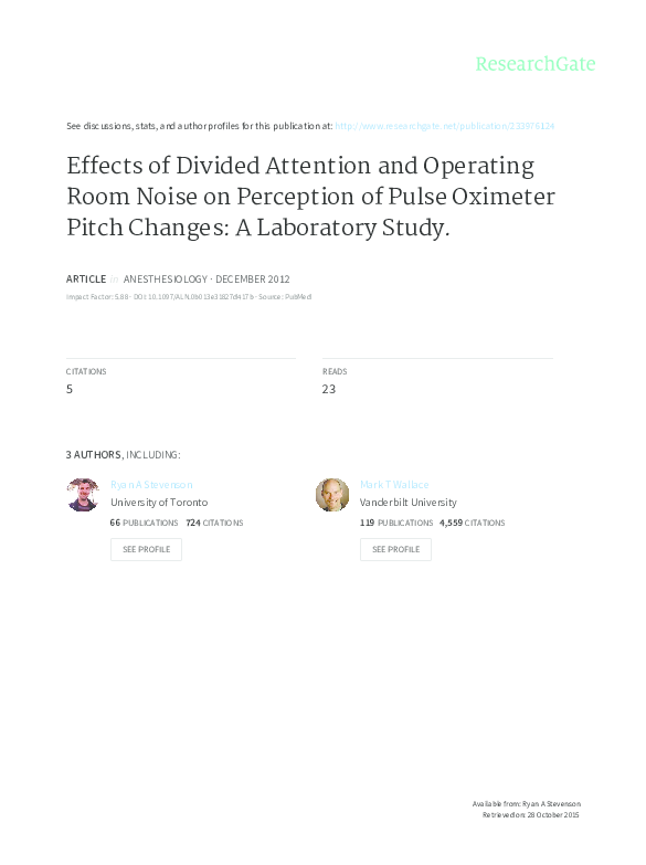 (PDF) Effects of Divided Attention and Operating Room Noise on ...