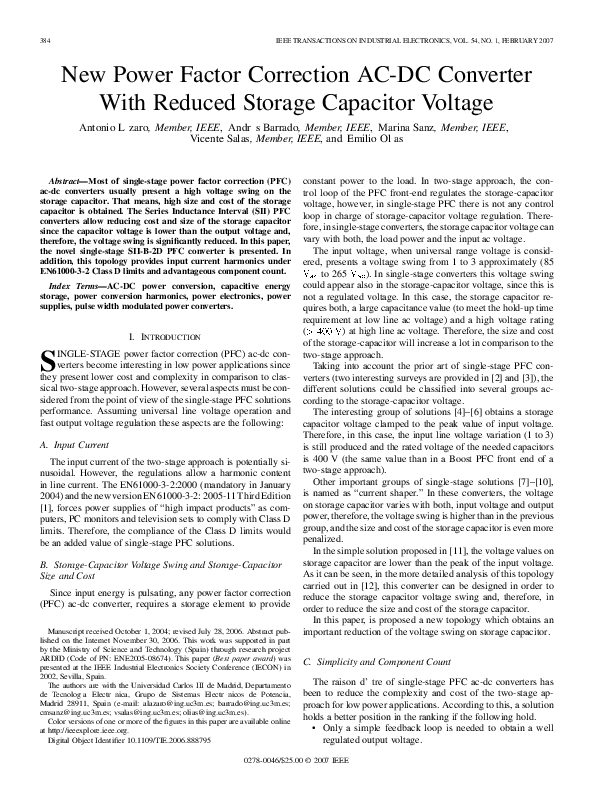 (PDF) New Power Factor Correction ACDC Converter With Reduced Storage