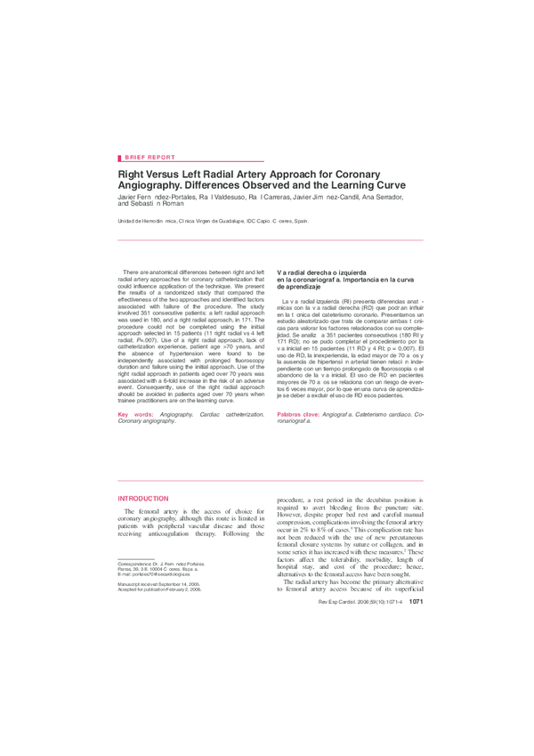 (PDF) [Right versus left radial artery approach for coronary ...