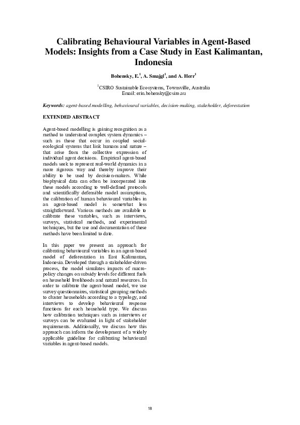 Calibrating behavioural variables in agent-based models: Insights from a case study in East Kalimantan, Indonesia