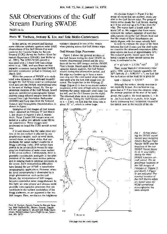 (PDF) SAR observations of the Gulf Stream during SWADE