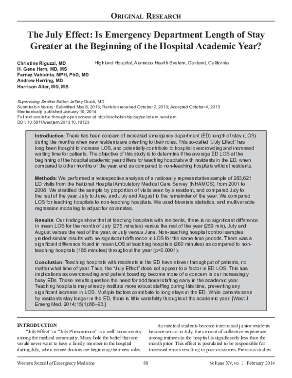 (PDF) The July Effect: Is Emergency Department Length of Stay Greater ...