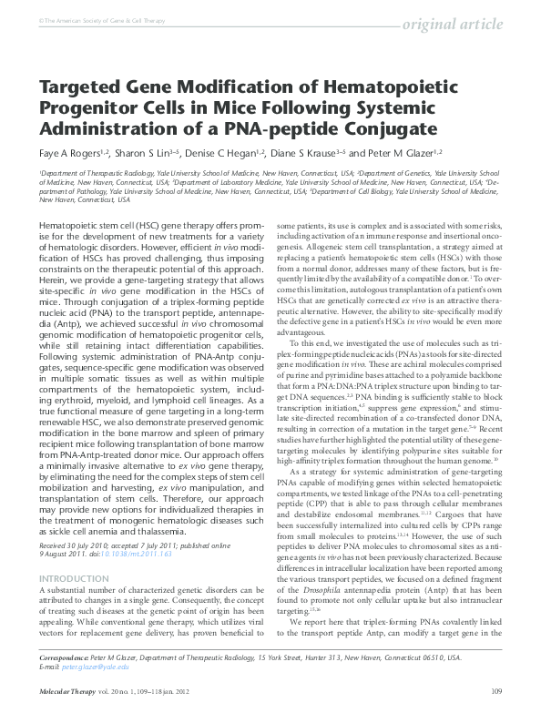 (PDF) Targeted Gene Modification of Hematopoietic Progenitor Cells in ...