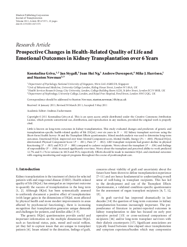 (PDF) Prospective Changes in Health-Related Quality of Life and ...