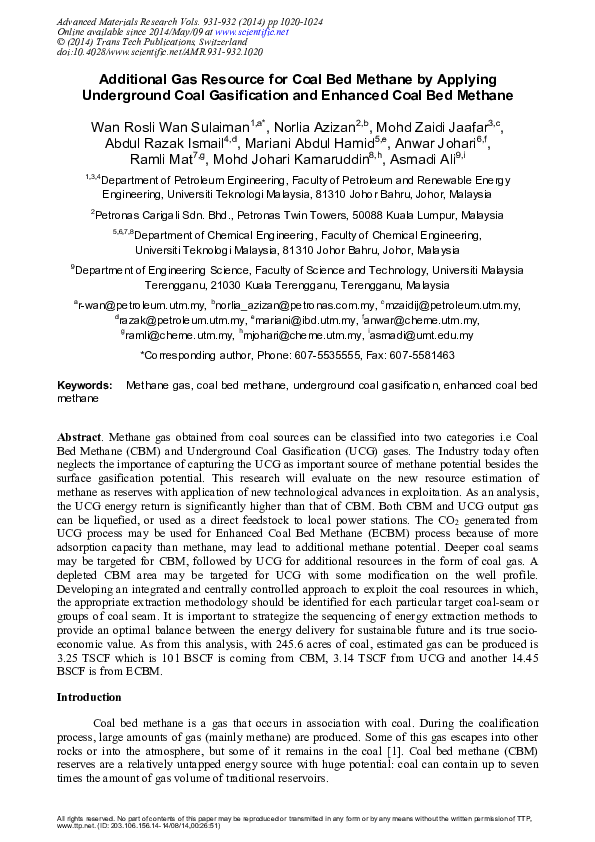 (PDF) Additional Gas Resource for Coal Bed Methane by Applying ...
