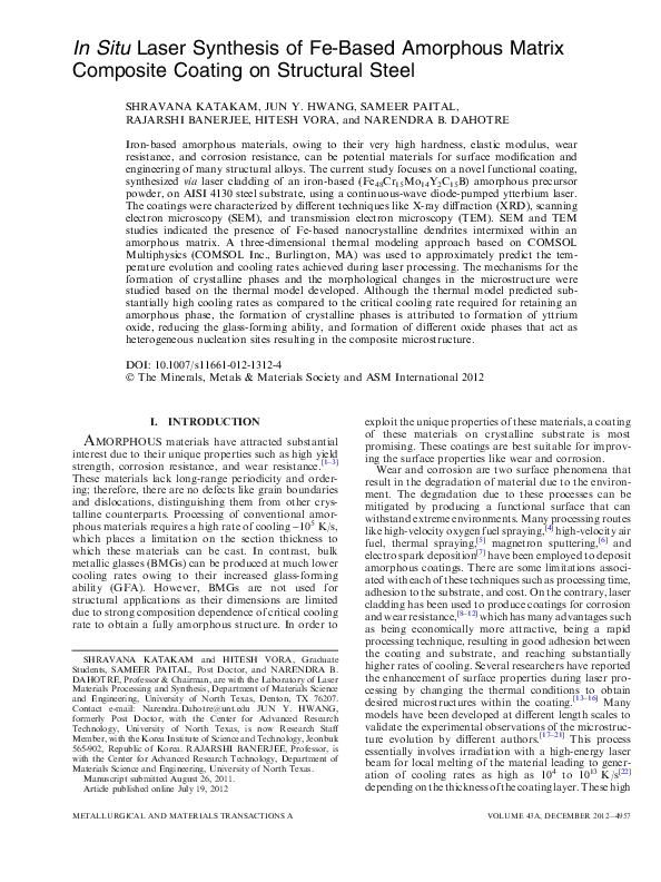 (PDF) In Situ Laser Synthesis of Fe-Based Amorphous Matrix Composite ...