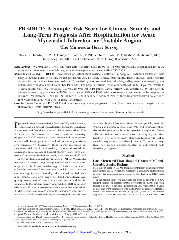 (PDF) PREDICT: A Simple Risk Score for Clinical Severity and Long-Term ...